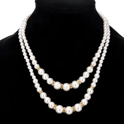 Double Pearl Necklace Gold Accents for Pakistani Women