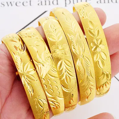 Gold Floral Push-Pull Bracelets for Women