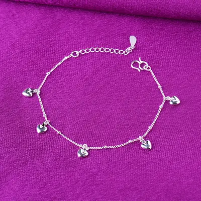 Silver Heart Anklet for Girls Minimalist Jewelry