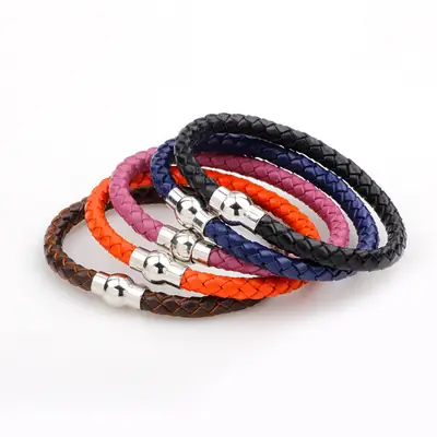 Stylish Woven Leather Bracelets with Magnetic Buckle, Multi Color, Unisex