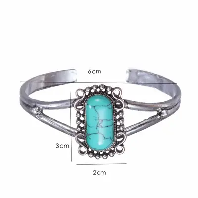 Vintage Silver Bracelet with Turquoise Stone Adjustable Fit
