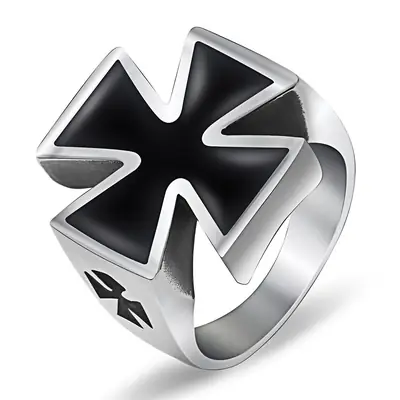 Bold Black Enamel Cross Ring for Men Titanium Steel