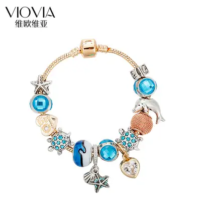 Ocean Themed Bracelet for Women Blue Gemstones Gold Chain