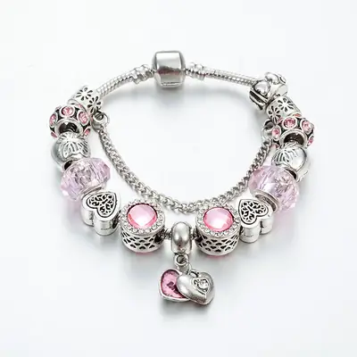 Pink Heart Charm Bracelet for Women Daily Wear
