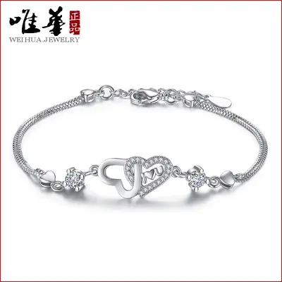 Silver Plated Heart Bracelet with Zircon Stones for Women