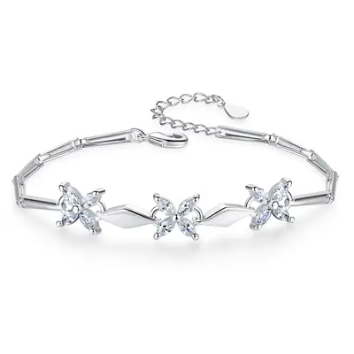 Silver Plated Four Leaf Clover Bracelet with Crystal Accents
