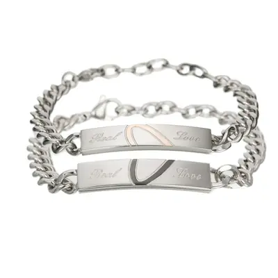 Titanium Steel Couple Bracelet Set Silver Hearts