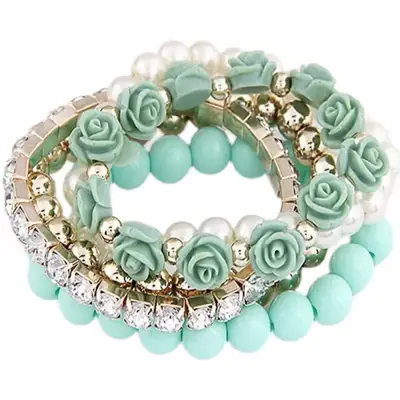 Multi Layer Mint Green Rose Bracelet Set for Women