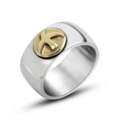 Men's Titanium Steel Ring with Gold Bird Emblem