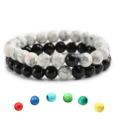 Black Marble Beaded Bracelet Set with Color Options