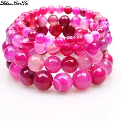 Rose Red Agate Bracelet Beads Set for Women