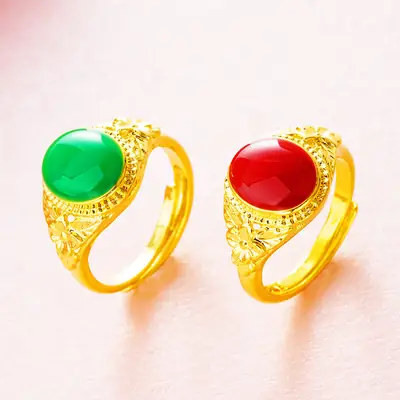 Red Green Fire Gold Open Closed Drop Egg Ring Women