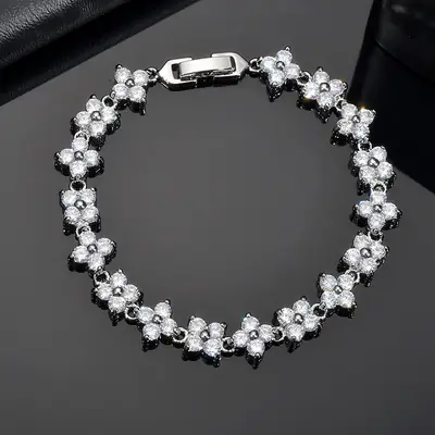 White Zircon Floral Bracelet for Women