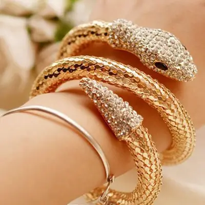 Multi Layered Snake Bracelet Gold Plated Diamond Embellished
