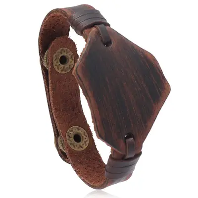 Retro Brown Leather Bracelet with Brass Rivets for Men