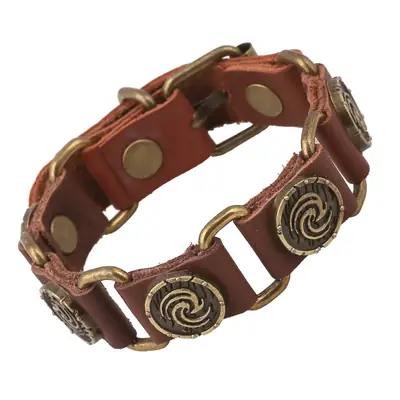 Retro Brown Cowhide Leather Bracelet with Brass Spools