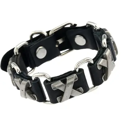 Black Leather X-Link Bracelet for Teens & Young Adults
