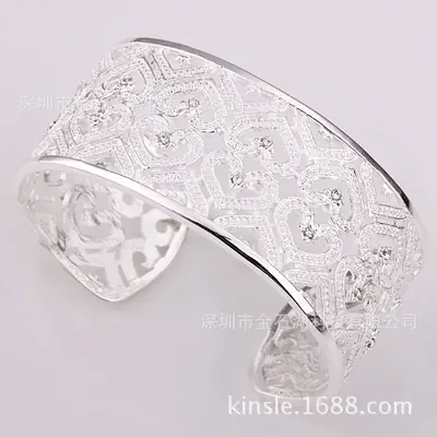 Silver Heart Bracelet with Zircon Stones for Women