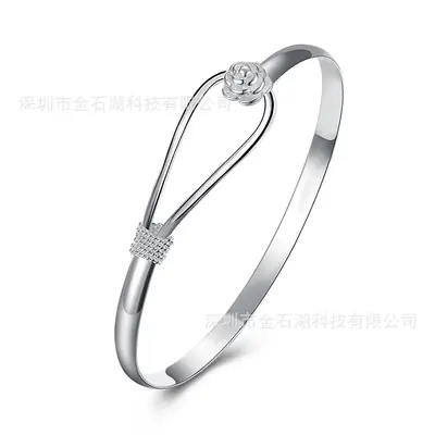 Silver Bracelet with Flower Charm & Sparkle Band