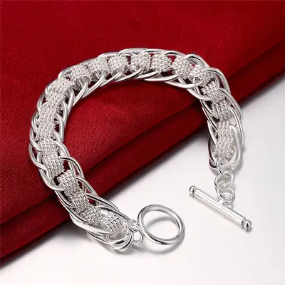 Silver Plated Braided Bracelet with Toggle Clasp