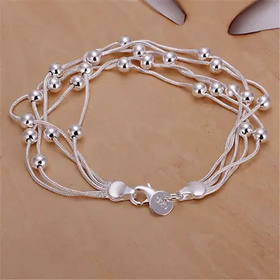 Silver Plated Five-Line Beaded Bracelet for Women