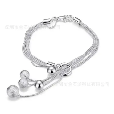 Silver Plated O-Shaped Bracelet with Sand Beads for Women