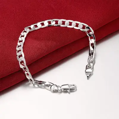 Silver Plated Flat Chain Bracelet for Women