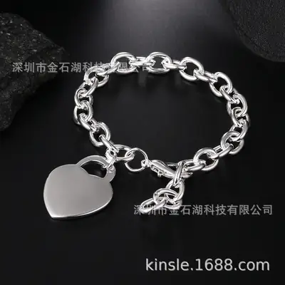 Silver Plated Heart Pendant Bracelet for Women