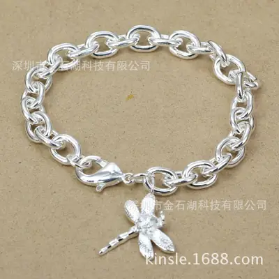 Silver Dragonfly Bracelet for Women with Zircon Diamond Accents