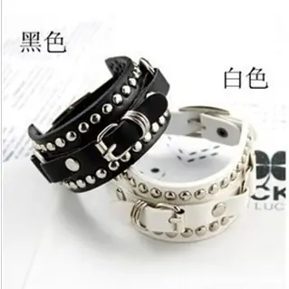 Multi-Level PU Leather Bracelet Black White Adjustable Buckle