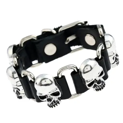 Black Leather Skull Bracelet for Men Women Punk Style