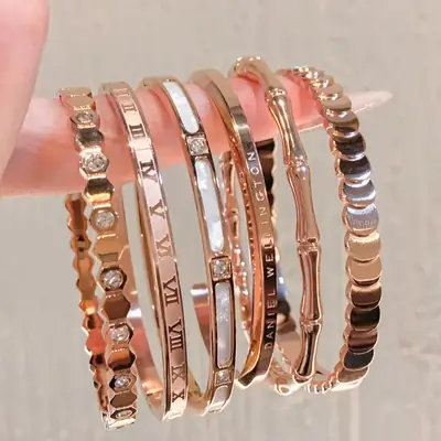 Rose Gold Zircon Bracelets Set for Women