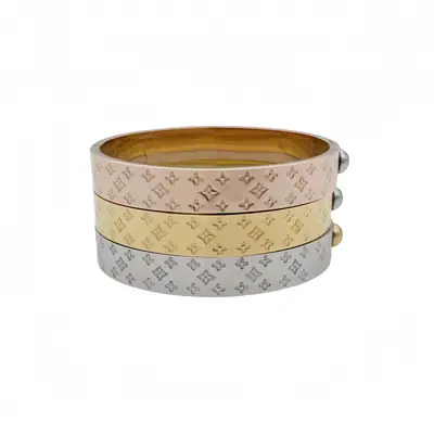 Triple Layered Bracelet Silver Rose Gold Yellow Gold Floral Pattern
