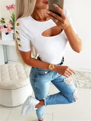 White Buttoned Crop Top for Women Summer Casual Wear