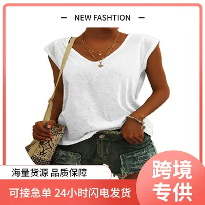 Women V Neck T-Shirt Black High Quality New