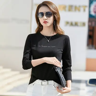 Women Long Sleeve T-Shirt Black Winter Inner Wear