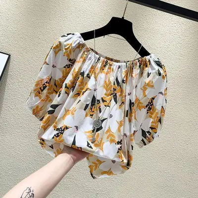 Plus Size Floral T-Shirt Summer Loose Fit S-Blue