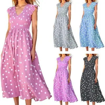 Women V-neck Printed Dress Summer Pink High Quality