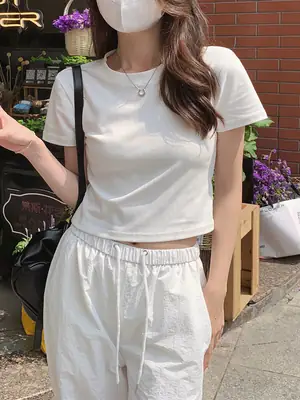 White Slim Fit Short Sleeve T-Shirt for Women Summer