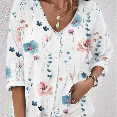 Women Floral V-Neck Chiffon Cardigan Long Sleeve Winter