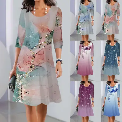 Women Long Sleeve Printed Dress Winter New Collection