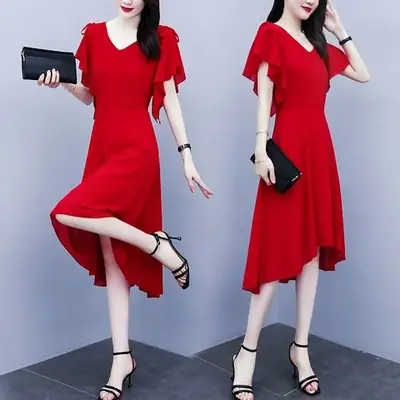 Women Solid Color Korean Style Summer Dress Black