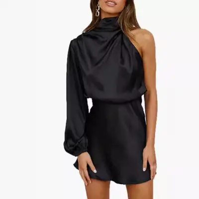 Women Silk Mini Skirt Spring 2024 Long Sleeve Cocktail