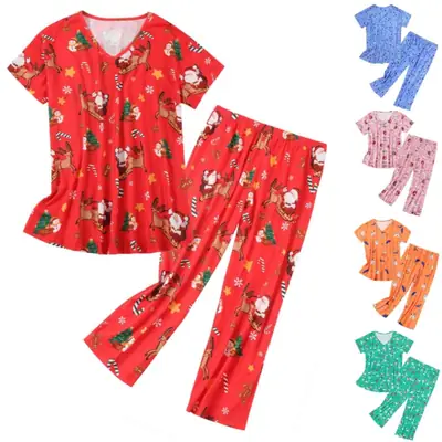 Women Printed Plaid Pajama Set Home Wear New 2025