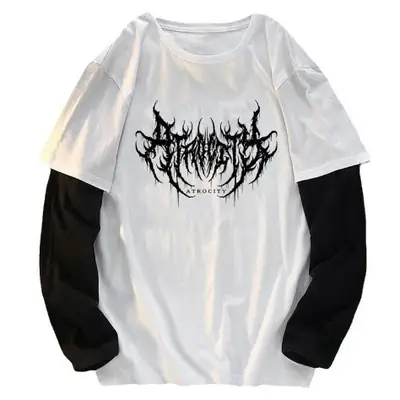 Women Loose Long Sleeve T-Shirt White Black Graphic Print Cotton Spring thumbnail 5