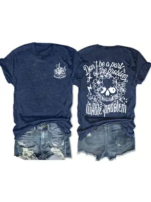 Women Royal Blue Skull Print T-Shirt Casual Summer Wear