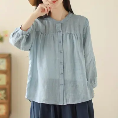 Women Linen Button Down Shirt Summer Lightweight Casual Loose Fit