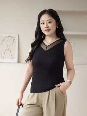 Black Reversible Lace V-Neck Camisole for Women
