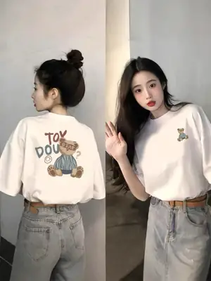 Women White Printed Loose Fit Korean T-Shirt