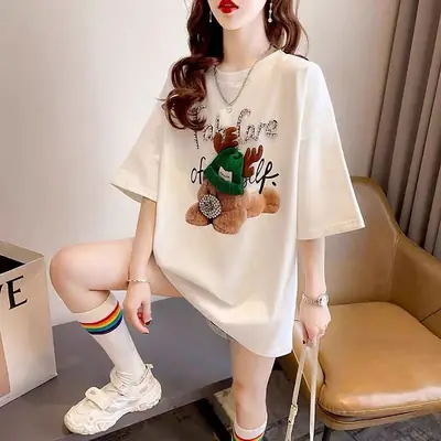 Plus Size Women White Bear Graphic T-Shirt Summer